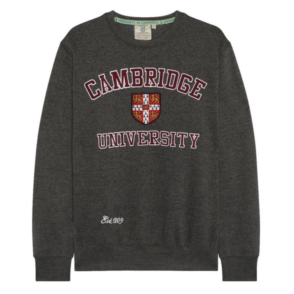 Cambridge University Licensed Crewneck Sweatshirt Size M Grey Academia Fleece